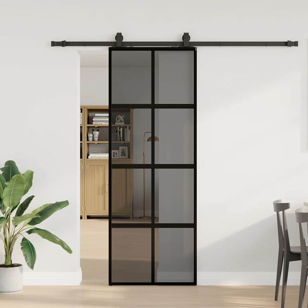 vidaXL Sliding Door with Hardware Set Black 76x205 cm Tempered Glass
