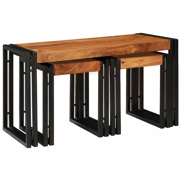 vidaXL End Tables Brown and black Solid Acacia wood