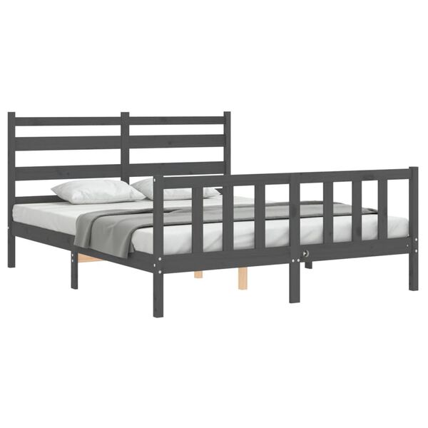 vidaXL Bed Frame without Mattress Grey King Size Solid Wood Pine