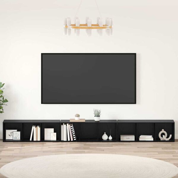vidaXL TV Cabinet Set 3 pcs Black Oak 37 x 35 x 107 cm Engineered Wood