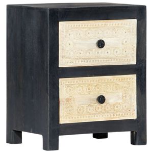 vidaXL Hand Carved Bedside Cabinet Grey 40x30x50 cm Solid Mango Wood