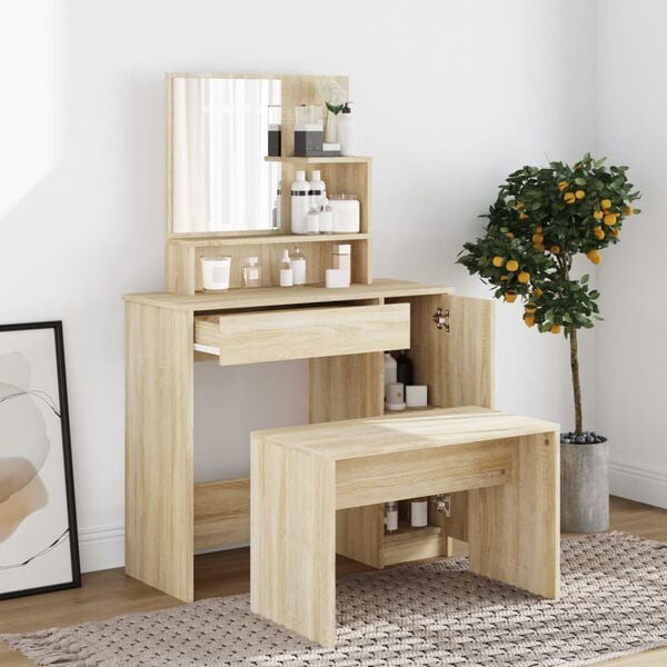 vidaXL Dressing Table with Mirror Sonoma Oak 86.5x35x136 cm