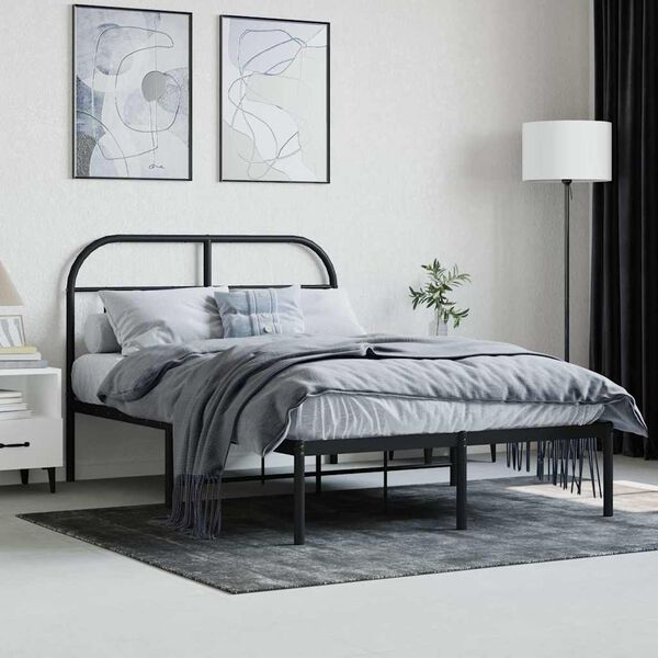 vidaXL Metal Bed Frame without Mattress with Headboard Black 120x200cm