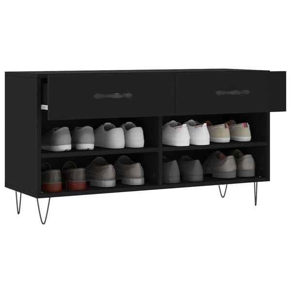 vidaXL Shoe Bench Black 102x35x55 cm Engineered Wood