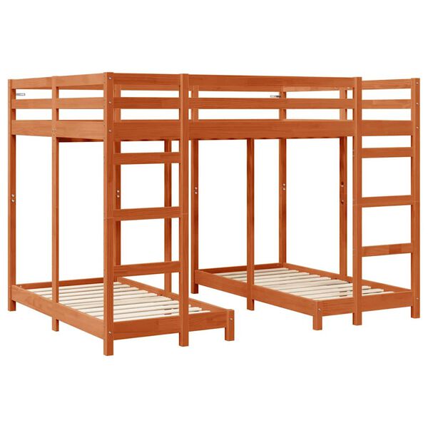 vidaXL Triple Bunk Bed Frame Wax brown 140 x 200 cm Solid Pine Wood