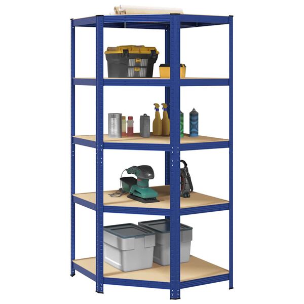 vidaXL 5-Layer Corner Shelf Blue Steel&Engineered Wood