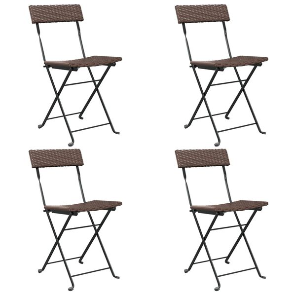 vidaXL Folding Bistro Chairs 4 pcs Brown Poly Rattan and Steel