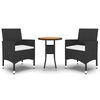 vidaXL 3 Piece Garden Bistro Set Poly Rattan and Solid Wood Black