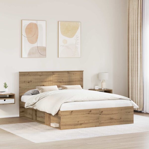 vidaXL Bed Frame Artisian Oak 160 x 200 cm Solid Pine Wood
