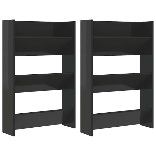 vidaXL Wall Shoe Cabinets 2 pcs High Gloss Black 60x18x90cm Engineered Wood