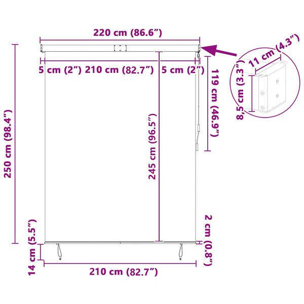vidaXL Roller Blind Blue and White 200 x 250 cm Fabric and Aluminum