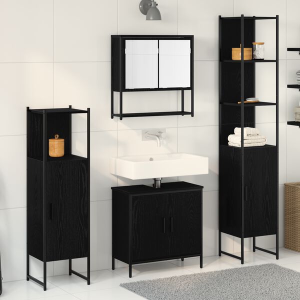 vidaXL Bathroom Furniture Set with Shelf 4 pcs Black Engineered wood