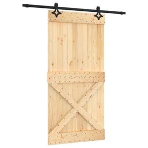 vidaXL Sliding Door Natural and Black 100 x 210 cm Solid Pine Wood