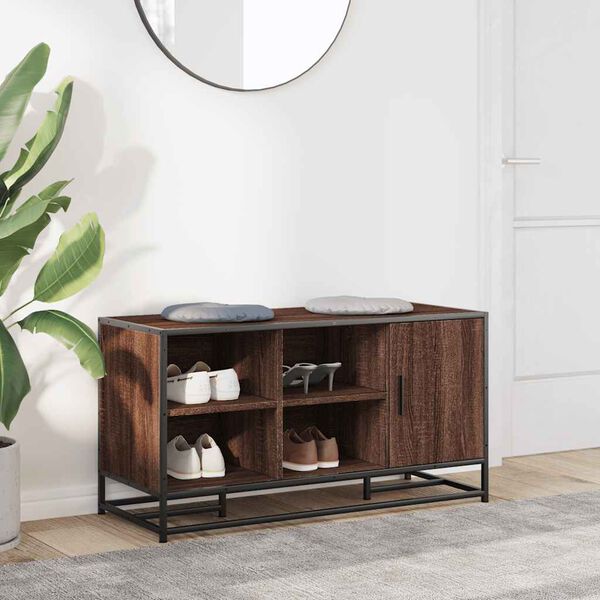 vidaXL Shoe Bench Brown Oak 100x40x53.5 cm Engineered Wood and Metal