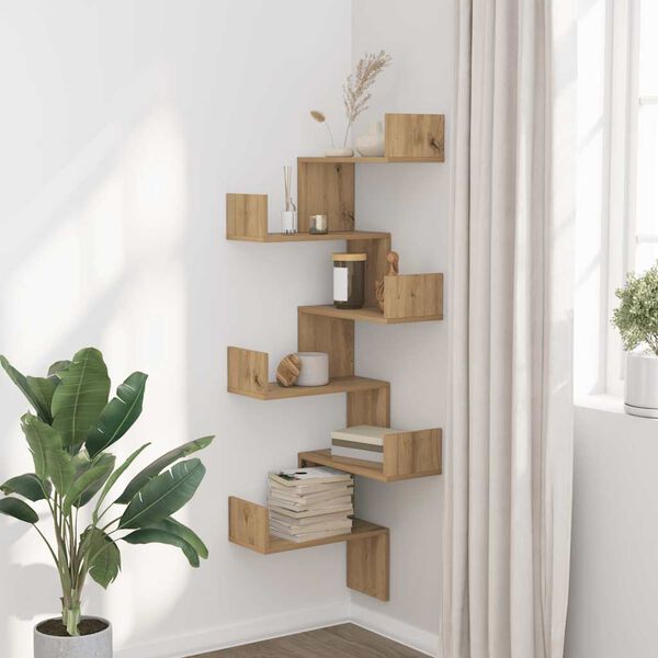 vidaXL Wall Corner Shelf Artisian Oak 45x45x147 cm Engineered Wood