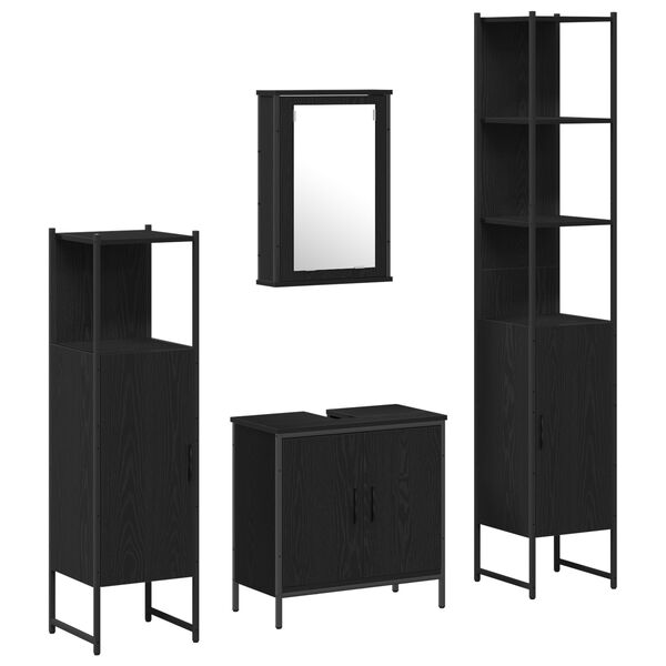vidaXL Bathroom Furniture Set with Shelf 4 pcs Black Engineered wood