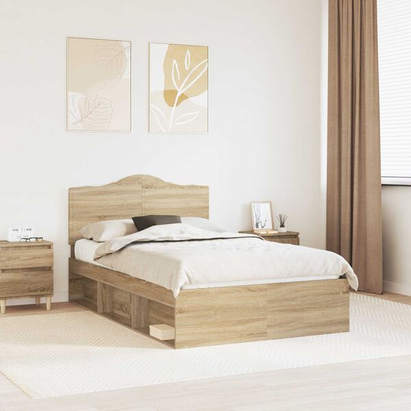 vidaXL Bed Frame Sonoma Oak 135 x 190 cm Solid Pine Wood