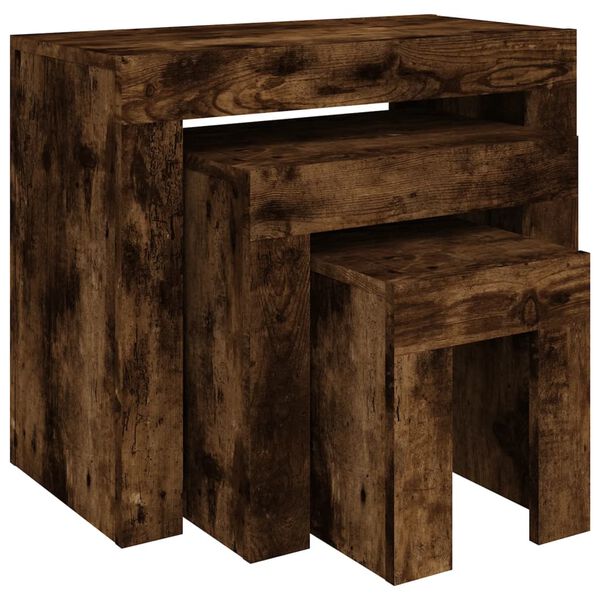 vidaXL Nesting Coffee Tables 3 pcs Smoked Oak Engineered Wood