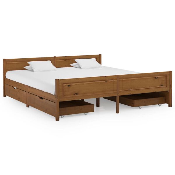 vidaXL Bed Frame without Mattress Honey Brown Solid Wood 180x200 cm Super King (322115+2x321987)