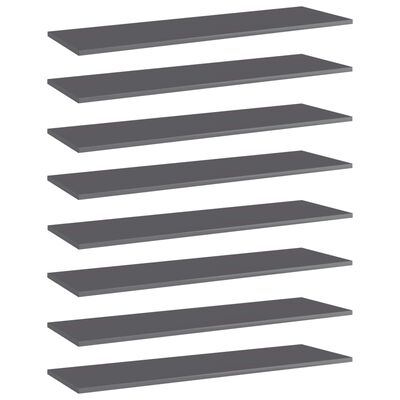 vidaXL Bookshelf Boards 8 pcs High Gloss Grey 100x30x1.5 cm Engineered Wood