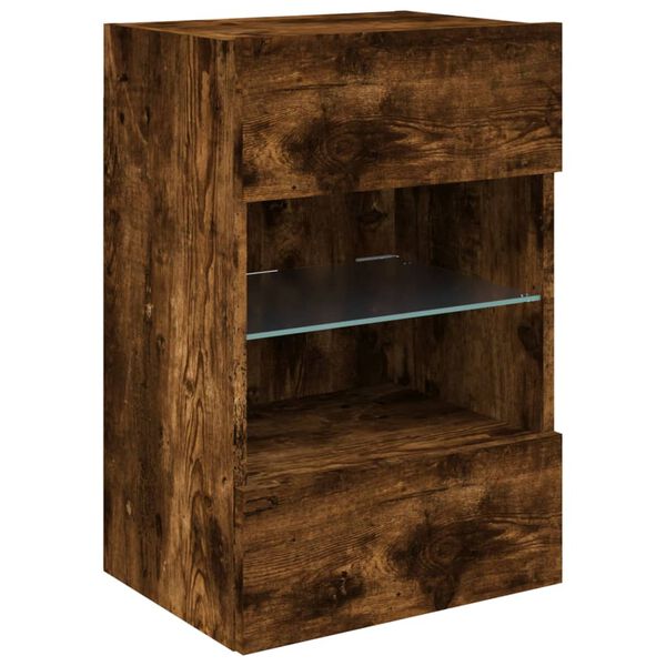 vidaXL TV Wall Cabinet with LED Lights Smoked Oak 40x30x60.5 cm