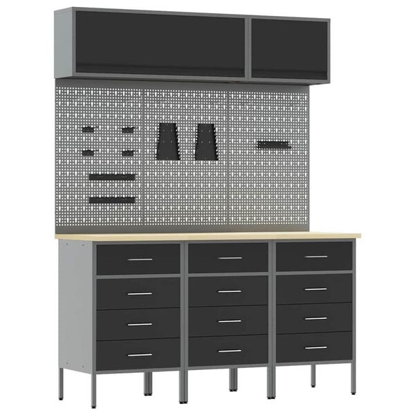 vidaXL Work Cabinet Set with Drawer with Storage Manual 8 pcs Black