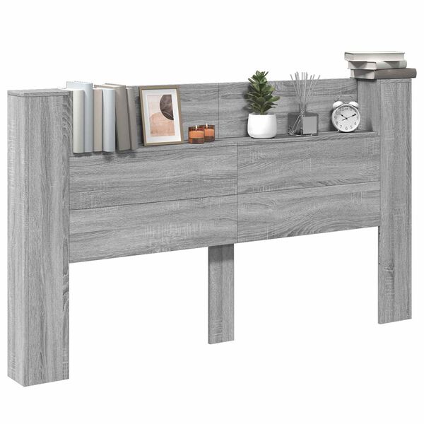 vidaXL Headboard Cabinet with LED Grey Sonoma 180 x 16.5 x 103.5 cm