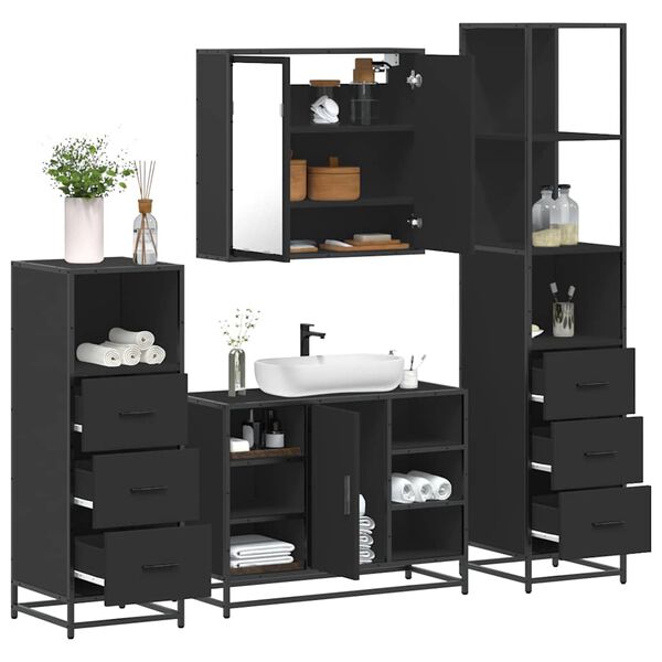 vidaXL 4&nbsp;Piece Bathroom Furniture Set&nbsp;Black Engineered Wood