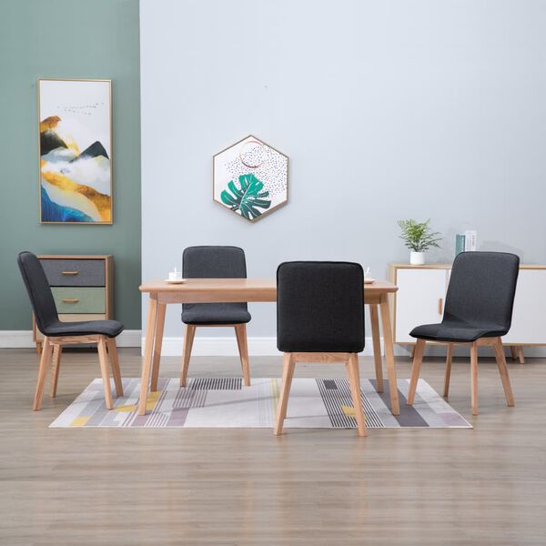 vidaXL Dining Chairs 4 pcs Grey Fabric and Solid Oak Wood