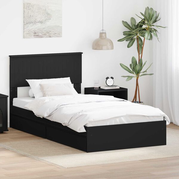 vidaXL Storage Bed with Headboard Black 100 x 200 cm Engineered Wood