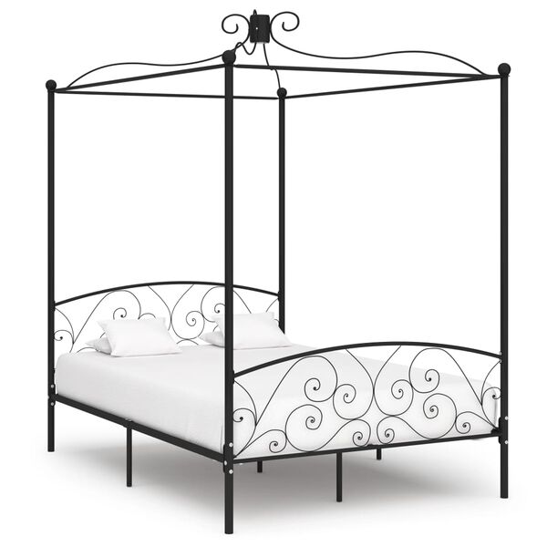 vidaXL Canopy Bed Frame without Mattress Black Metal 120x200 cm