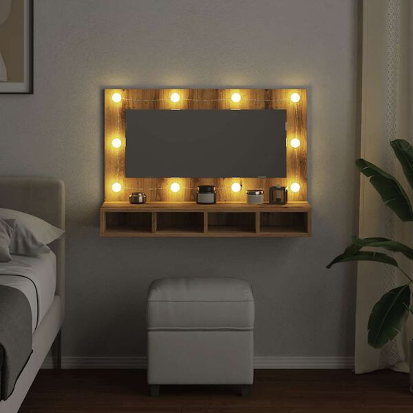 vidaXL Mirror Cabinet with LED Artisan Oak 90x31.5x62 cm