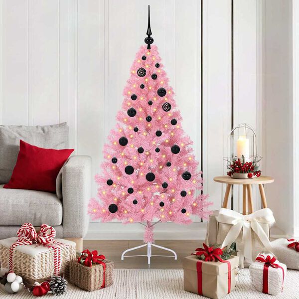 vidaXL Artificial Pre-lit Christmas Tree with 150 LEDs Pink 150 cm PVC