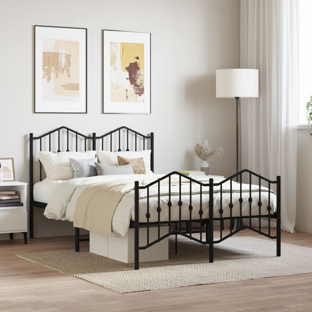 Black metal headboard top and footboard queen
