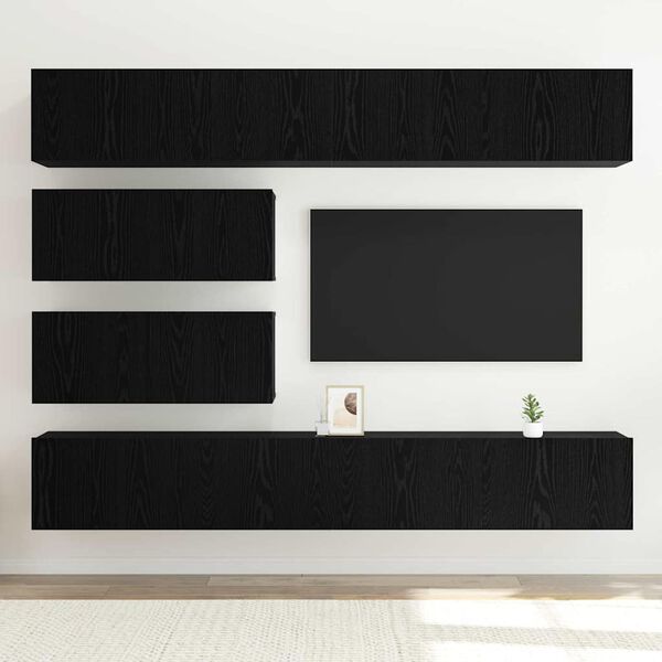 vidaXL TV Cabinet Set Wall-mounted 6 pcs Black Oak Engineered Wood