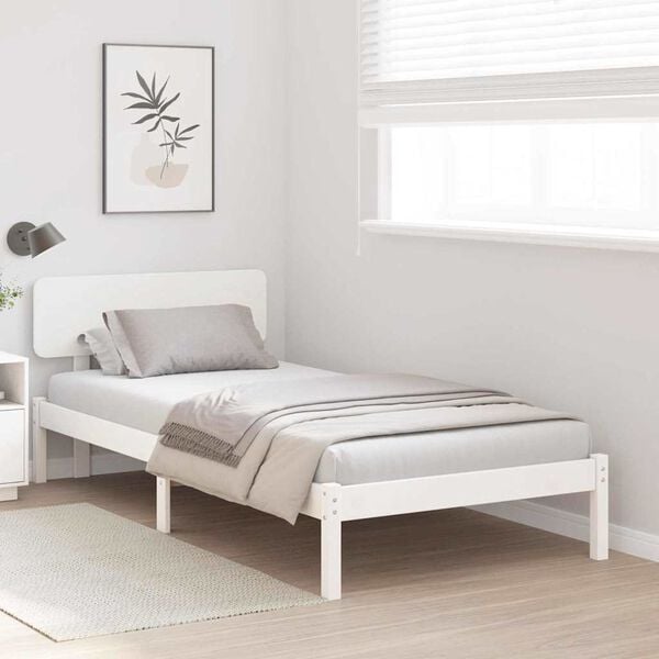 vidaXL Bed Frame with Headboard White 100 x 200 cm Solid Pine Wood