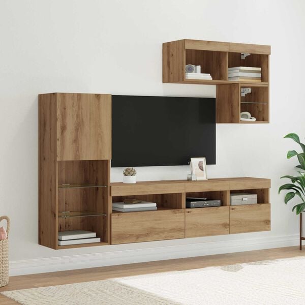 vidaXL TV Wall Units Wall-mounted 6 pcs Artisan Oak Engineered Wood