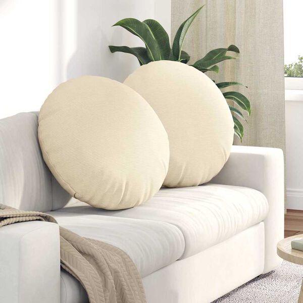 vidaXL Seat Cushions 2 pcs Cream &Oslash; 80 cm Corduroy Fabric