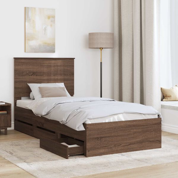 vidaXL Bed Frame with Drawer Brown Oak 90 x 200 cm Engineer Wood