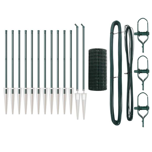 vidaXL Fence with Post Green 0.6 x 25 m Steel and PVC