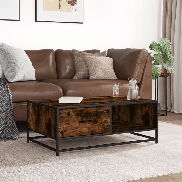 vidaXL Coffee Table Smoked Oak 90x57x35 cm Engineered Wood and Metal