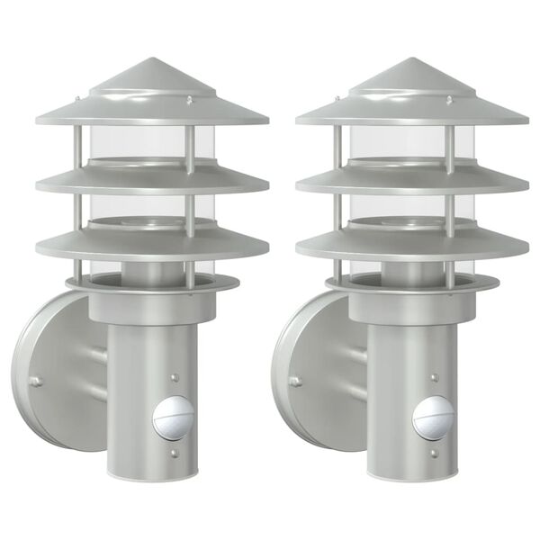 vidaXL Outdoor Wall Lights with Sensors 2pcs Silver Stainless Steel