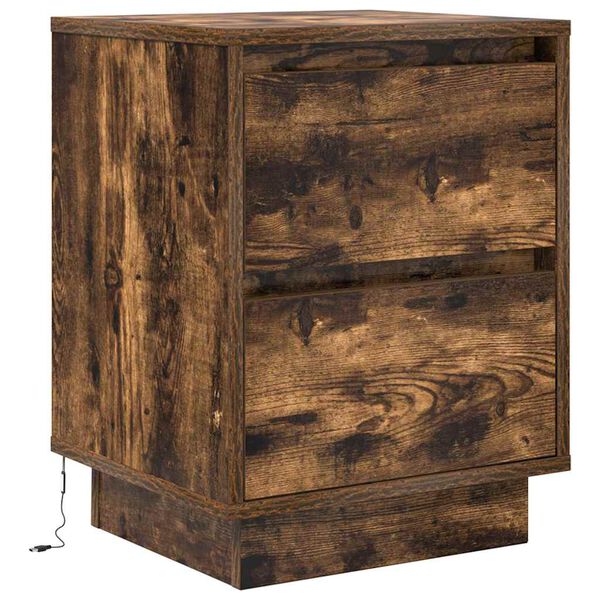 vidaXL Bedside Cabinet with LED Lights&nbsp;Smoked Oak 38x34x50 cm