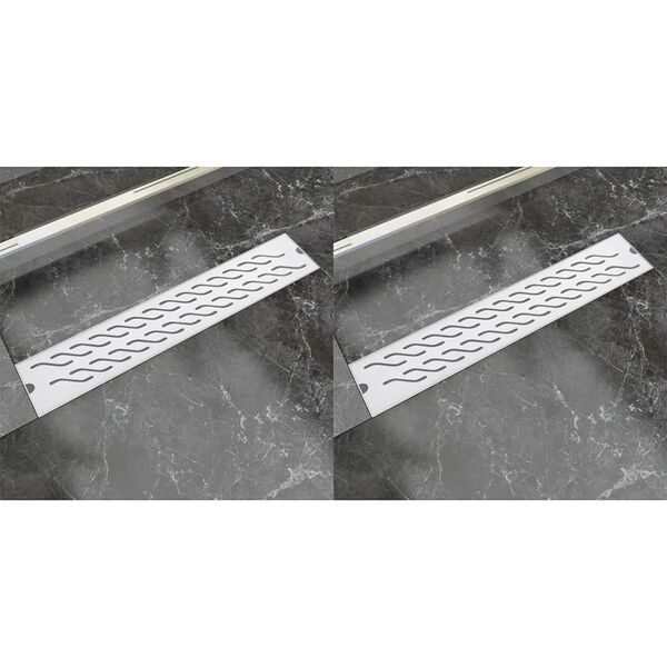 vidaXL Linear Shower Drain 2 pcs Wave 630x140 mm Stainless Steel