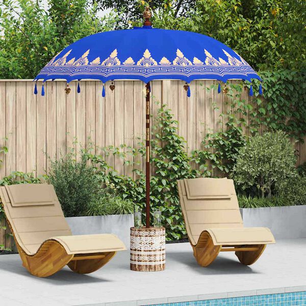 vidaXL Balinese Parasol Blue 215 x 215 x 260 cm Cotton and solid wood