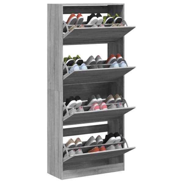vidaXL Shoe Cabinet with 4 Flip-Drawers Grey Sonoma 80x34x187.5 cm