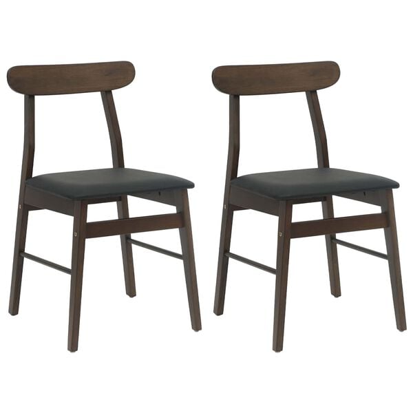 vidaXL Dining Chair 2 pcs Dark Brown and Black Solid Rubber Wood
