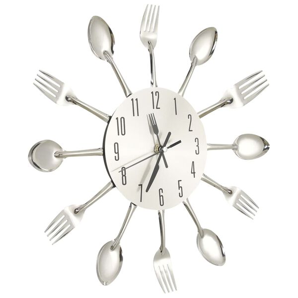 vidaXL Wall Clock with Spoon and Fork Design Silver 31 cm Aluminium