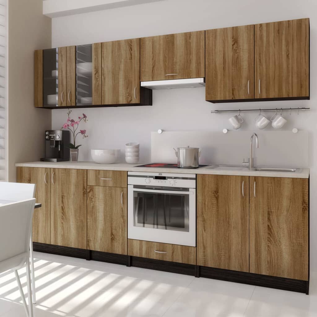vidaXL Kitchen Cabinet Unit 2.6 m Brown 4 Top Cabinets vidaXL