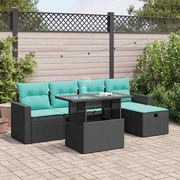 vidaXL 6 Piece Garden Sofa Set with Cushions Grey Poly Rattan Acacia